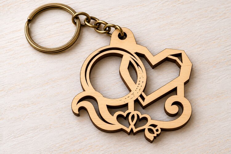 Interlocking Rings Heart Scroll Keychain Laser Cut SVG PNG example image 1