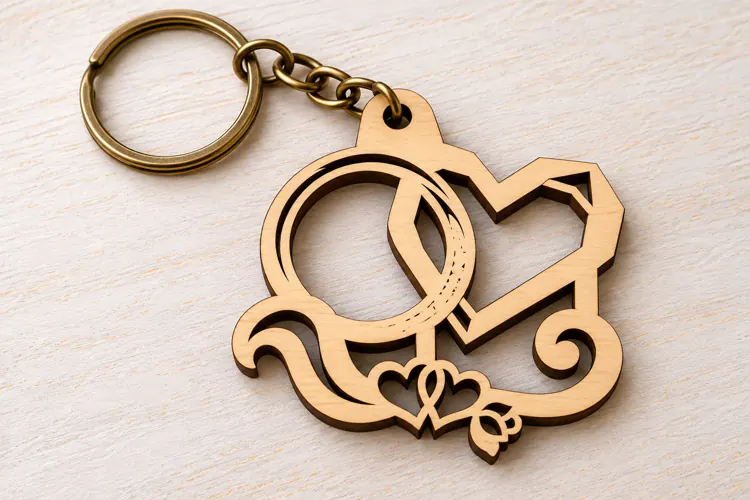 Interlocking Rings Heart Scroll Keychain Laser Cut SVG PNG