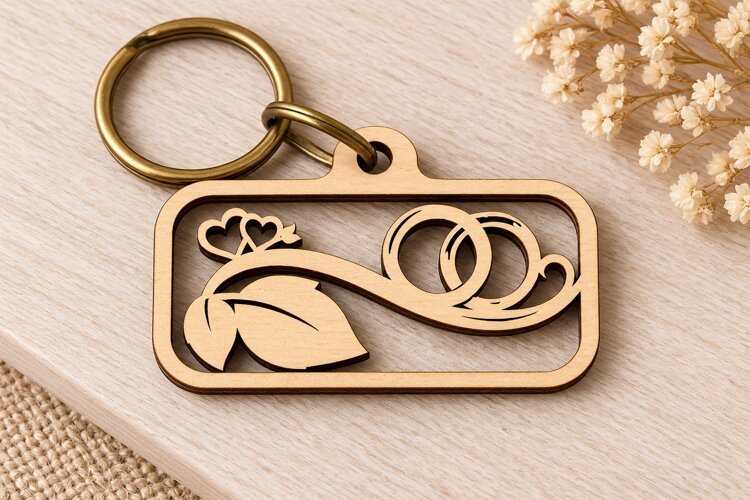 Floral Interlocking Rings Rectangle Keychain Laser Cut SVG example image 1
