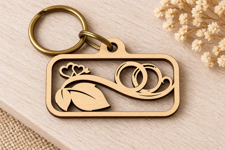 Floral Interlocking Rings Rectangle Keychain Laser Cut SVG