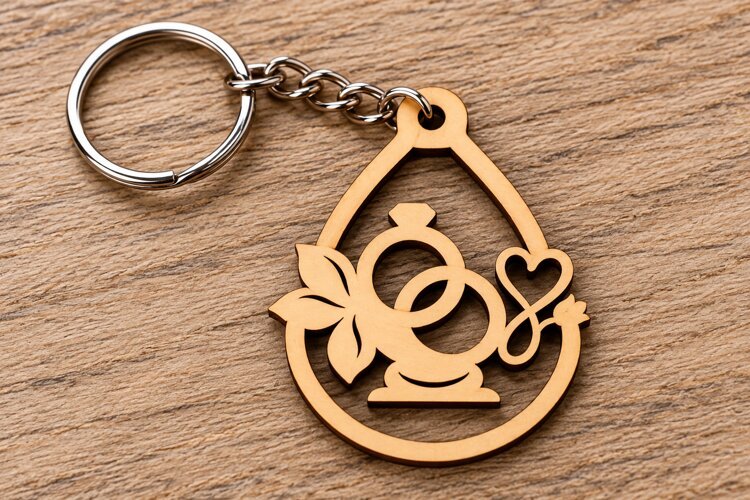 Floral Wedding Rings Keychain Laser Cut SVG PNG Design example image 1