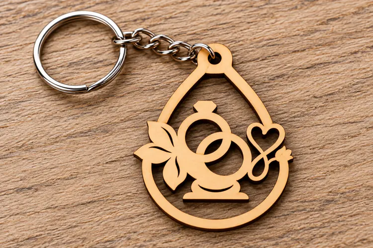 Floral Wedding Rings Keychain Laser Cut SVG PNG Design