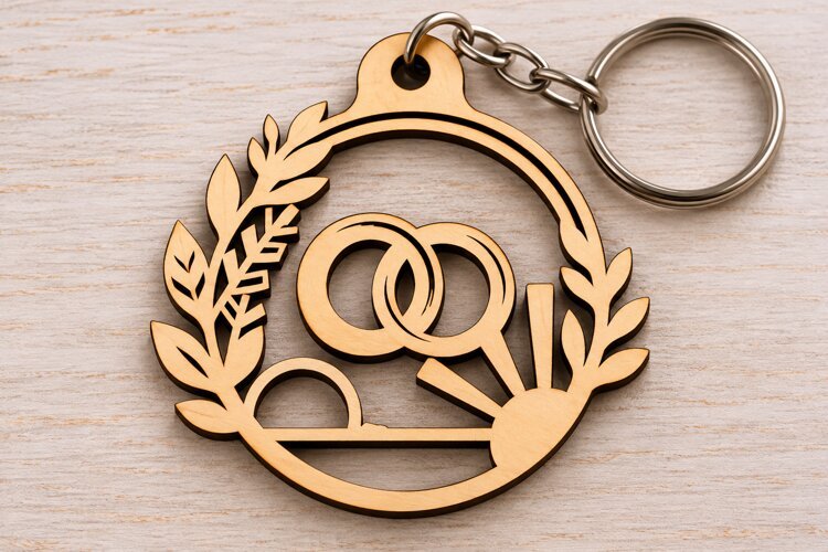Wreath Wedding Rings Keychain Laser Cut SVG PNG Design example image 1