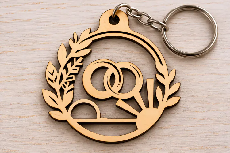Wreath Wedding Rings Keychain Laser Cut SVG PNG Design