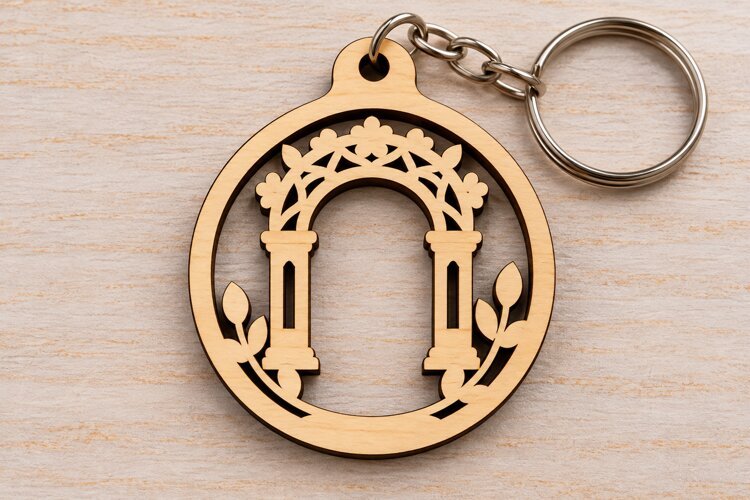 Floral Wedding Arch Oval Keychain Laser Cut SVG PNG Design example image 1