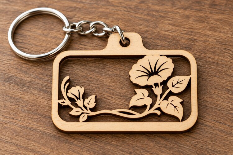 Botanical Flower Rectangle Keychain Laser Cut SVG PNG Design example image 1