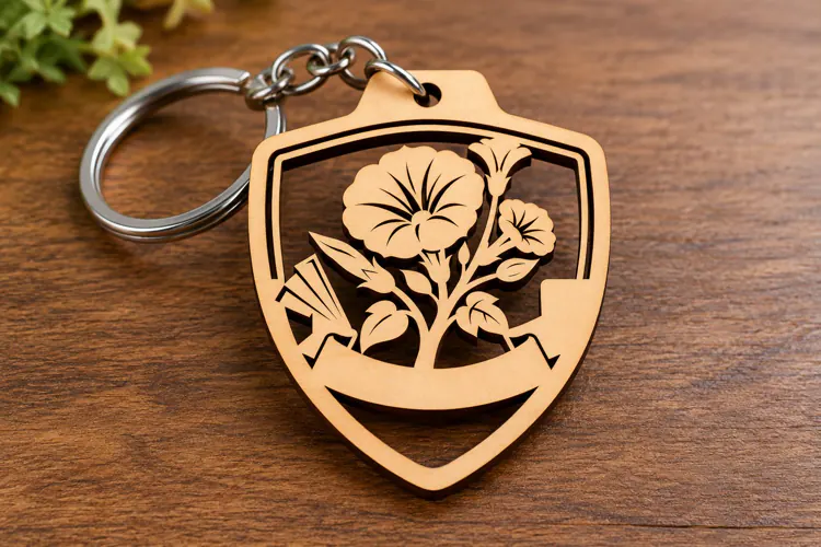 Hibiscus Flower Shield Keychain Laser Cut SVG PNG Design