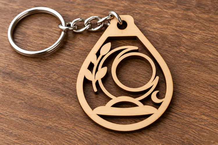 Minimal Crescent Moon Teardrop Keychain Laser Cut SVG PNG