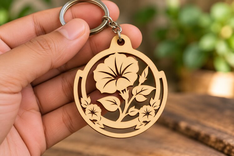 Floral Oval Blossom Keychain Laser Cut SVG PNG Design oval example image 1
