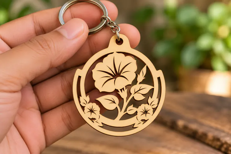 Floral Oval Blossom Keychain Laser Cut SVG PNG Design oval