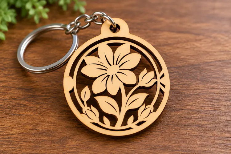 Tropical Hibiscus Round Keychain Laser Cut SVG PNG Design