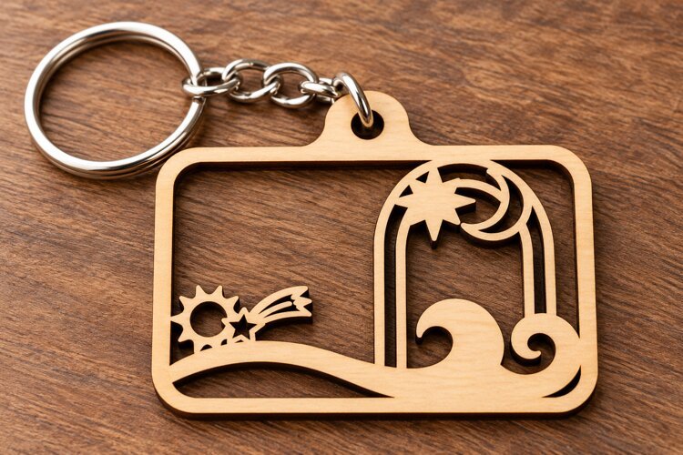 Celestial Moon Stars Rectangle Keychain Laser Cut SVG PNG example image 1