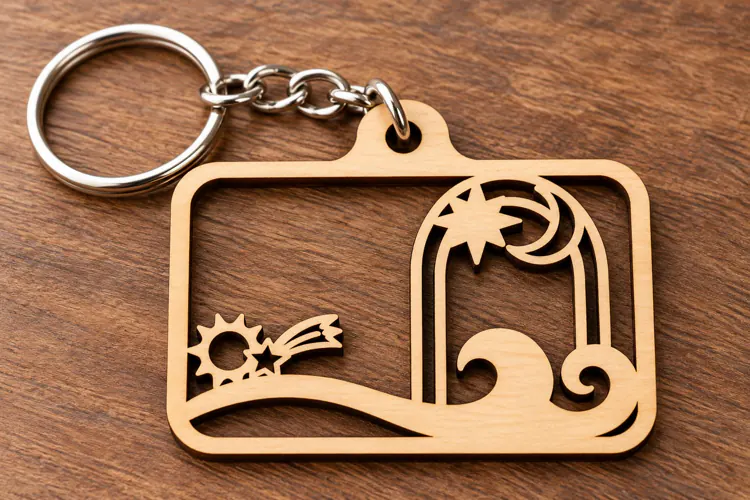 Celestial Moon Stars Rectangle Keychain Laser Cut SVG PNG