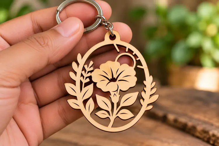 Botanical Flower Oval Wreath Keychain Laser Cut SVG PNG