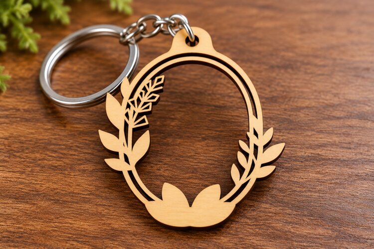 Blank Floral Oval Wreath Frame Keychain Laser Cut SVG PNG example image 1