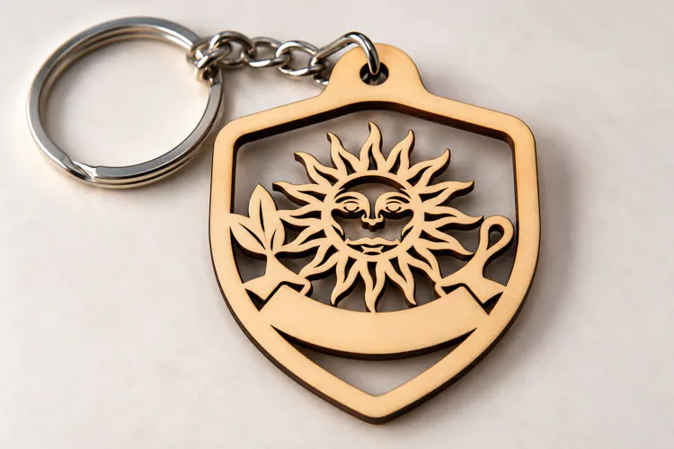 Smiling Sun Face Shield Keychain Laser Cut SVG PNG Design