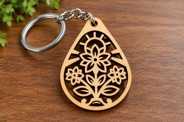 Floral Teardrop Keychain Laser Cut Svg Png Dxf Eps Design