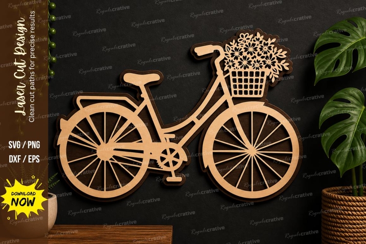 Bicycle Flower Basket laser cut svg File bicycle laser cut example image 1
