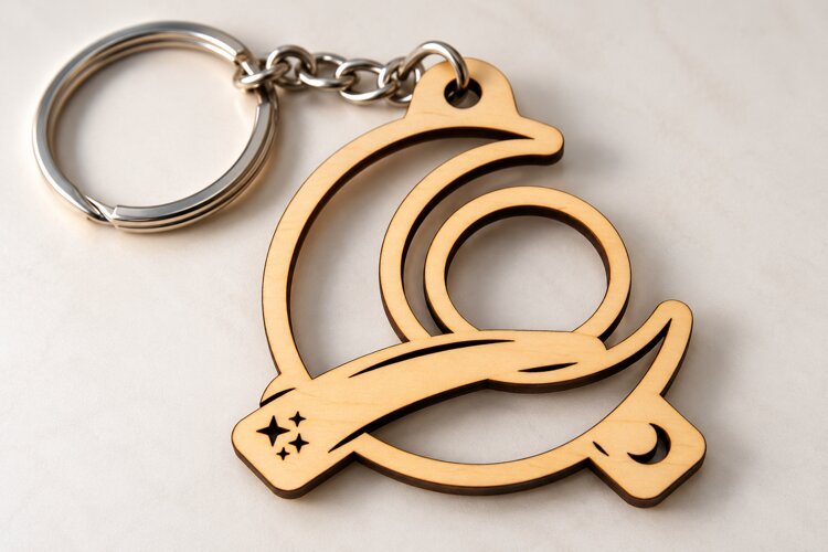 Crescent Moon Swirl Keychain Laser Cut Svg Png Dxf Eps Desig example image 1