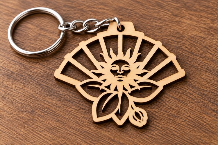 Sun Face Fan Keychain Laser Cut Svg Png Dxf Eps Design example image 1