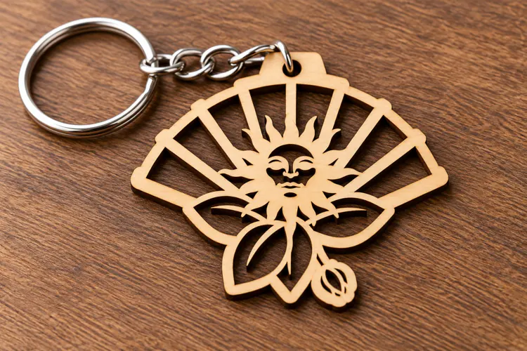 Sun Face Fan Keychain Laser Cut Svg Png Dxf Eps Design