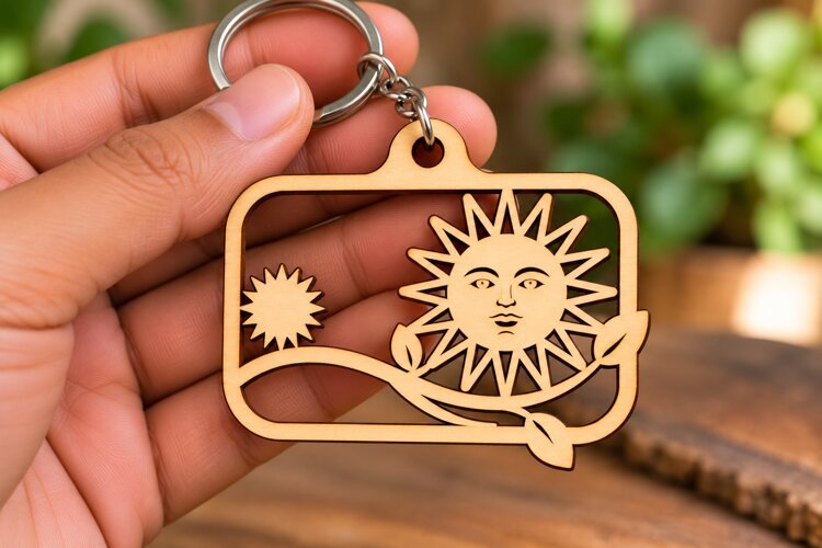 Sun Face Landscape Keychain Laser Cut Svg Png Dxf Eps Design example image 1