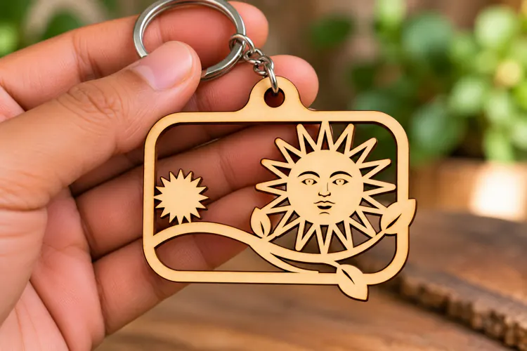Sun Face Landscape Keychain Laser Cut Svg Png Dxf Eps Design