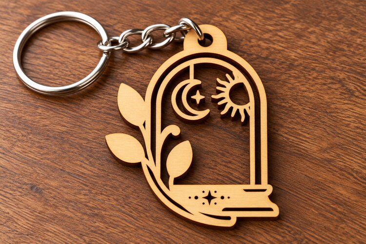 Moon Sun Botanical Arch Keychain Laser Cut Svg Png Dxf Eps example image 1