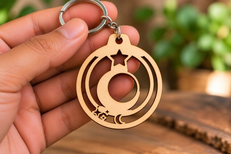Moon Star Oval Keychain Laser Cut Svg Png Dxf Eps Design example image 1