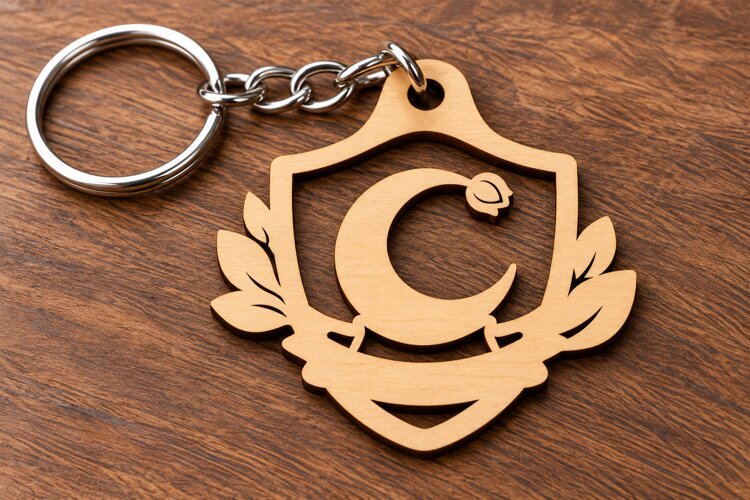 Crescent Moon Botanical Shield Keychain Laser Cut SVG PNG DX example image 1
