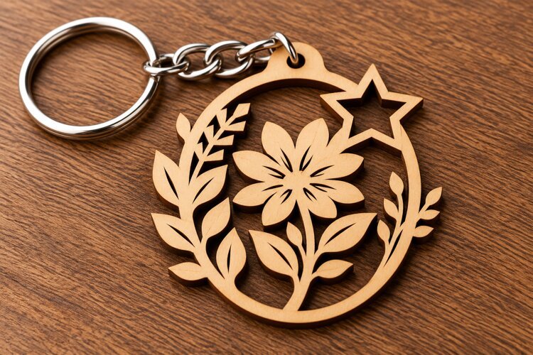 Star Floral Wreath Keychain Laser Cut SVG PNG DXF EPS Design example image 1