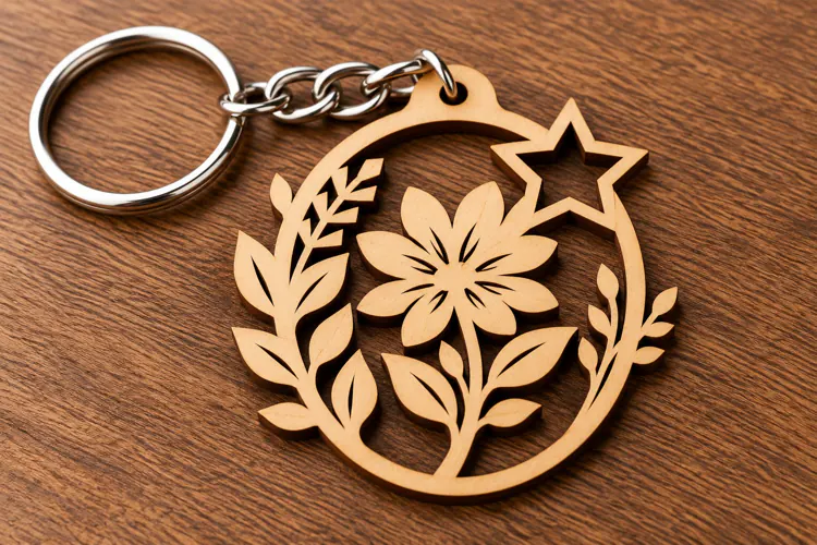 Star Floral Wreath Keychain Laser Cut SVG PNG DXF EPS Design