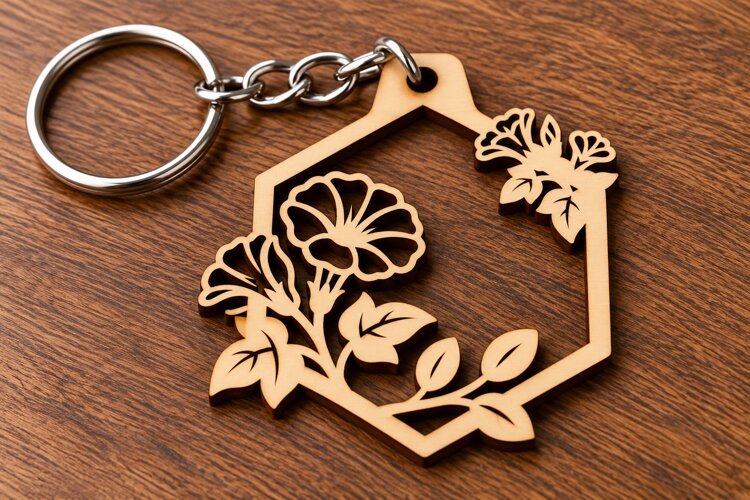 Hexagon Wildflower Border Keychain Laser Cut SVG PNG DXF EPS example image 1