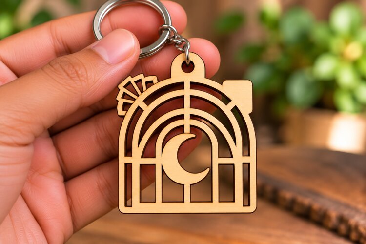 Crescent Moon Window Arch Keychain Laser Cut SVG PNG DXF EPS example image 1