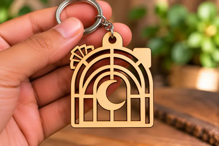 Crescent Moon Window Arch Keychain Laser Cut SVG PNG DXF EPS
