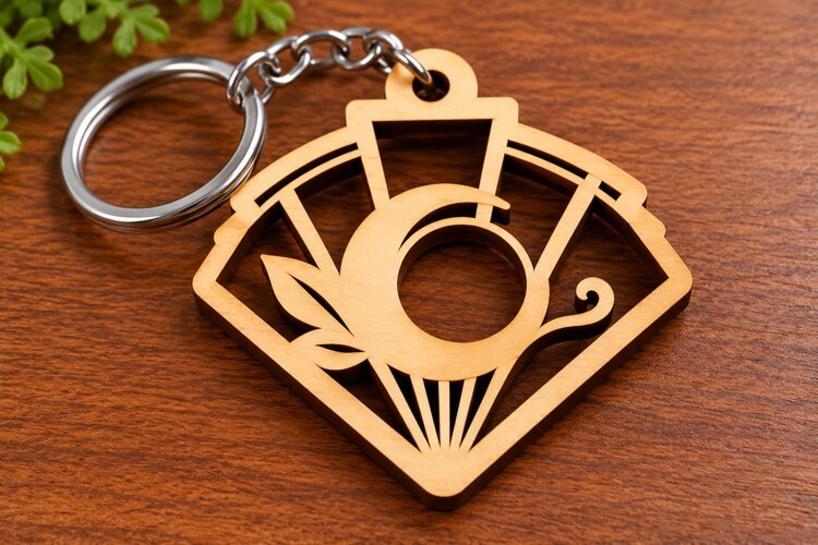 Geometric Sunburst Fan Keychain Laser Cut SVG PNG DXF EPS example image 1