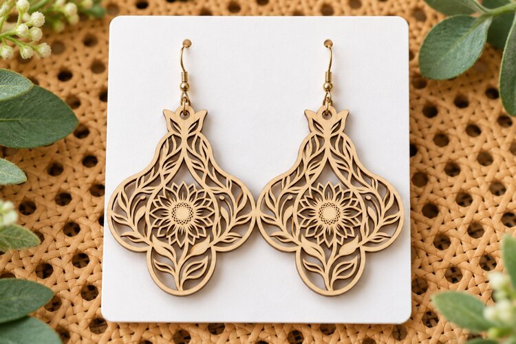 Mandala Floral Laser Cut Earrings SVG Design laser cut svg example image 1