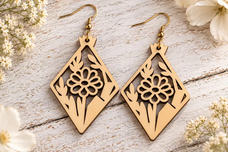 Sunflower Laser Cut Earrings SVG laser cut svg, wooden
