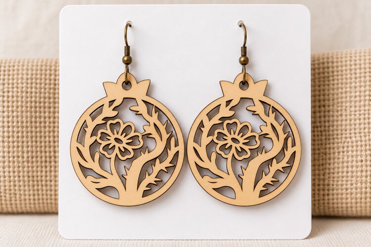 Floral Branch Bird Laser Cut Earrings SVG Template laser cut example image 1