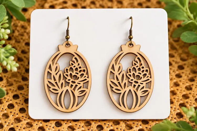 Oval Floral Pattern Laser Cut Earrings SVG Design laser cut