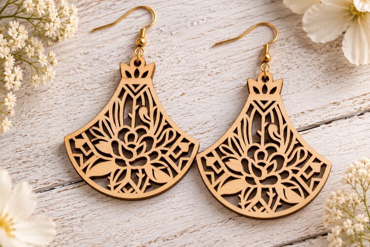 Floral Pattern Laser Cut Earrings SVG File laser cut svg example image 1