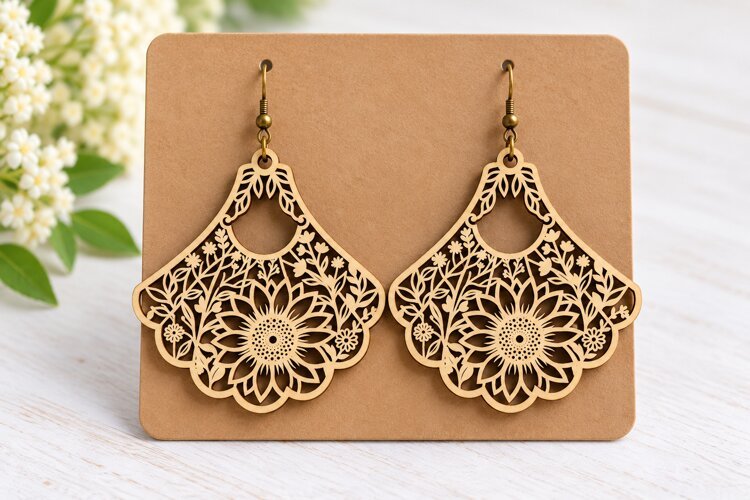 Botanical Floral Laser Cut Earrings SVG Design laser cut svg example image 1