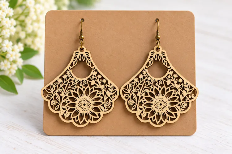 Botanical Floral Laser Cut Earrings SVG Design laser cut svg