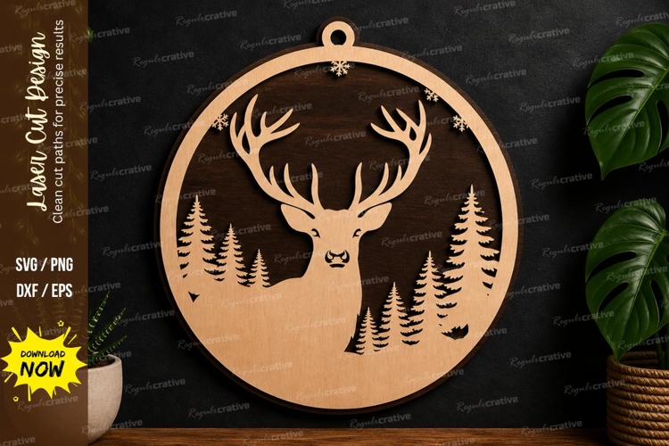 Deer Forest Ornament laser cut svg File deer forest laser example image 1