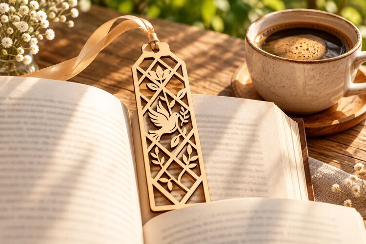 Star Floral Bookmark Laser Cut SVG PNG Design, Wooden Bookma example image 1