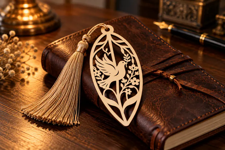 Leafy Floral Oval Bookmark Laser Cut SVG PNG Design, Wooden