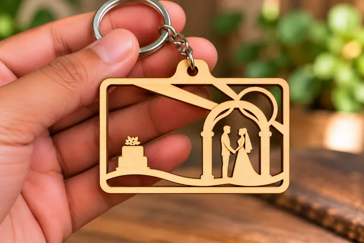 Moonlit Palm Landscape Rectangle Keychain Laser Cut SVG PNG