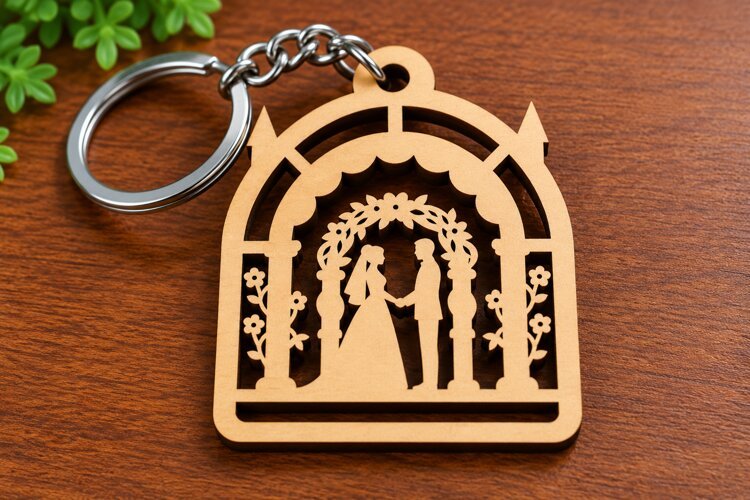 Romantic Flower Arch Keychain Laser Cut SVG PNG DXF EPS example image 1
