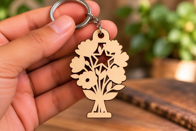 Wildflower Bouquet Keychain Laser Cut SVG PNG DXF EPS Design example image 1