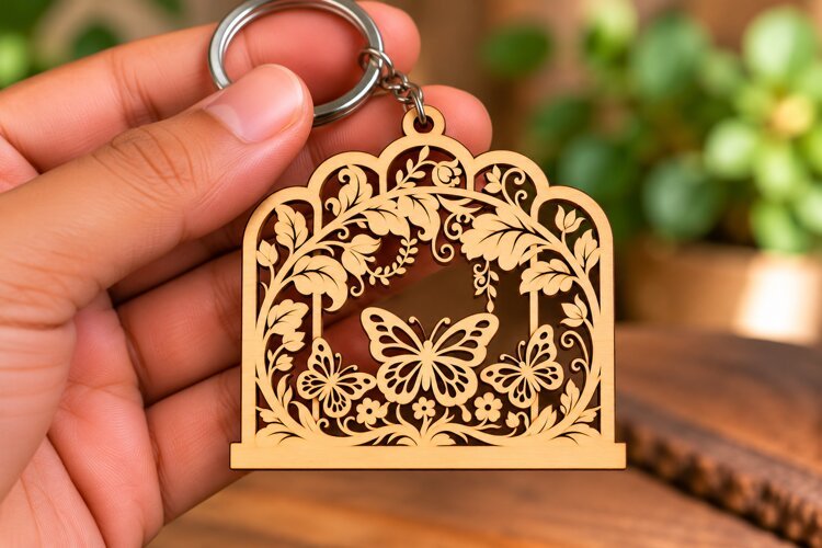 Butterfly Floral Garden Dome Keychain Laser Cut SVG PNG DXF example image 1